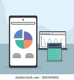 Infografische Statistikanalyse für Smartphone und Laptop
