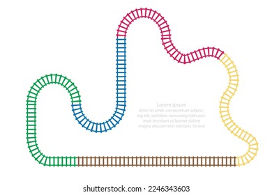 Infografía - paso Diagrama de flores arriba ver el colorido contorno del ferrocarril, vía de tren, tranvía, estación de metro. Fondo de la ilustración plana del vector. 