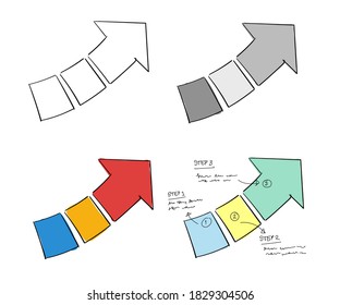 Paso infográfico mejorar conjunto colección bocetos dibujados a mano fondo aislado blanco