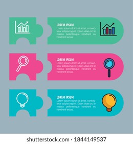 infographic steps bars chart lupe and light bulb design, Data analysis and information theme Vector illustration