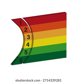 Elemento de pasos infográficos. Progresión de seis números. Vector de nivel curvo 3D. Gráfico de clasificación de color. EPS 10.