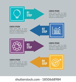 pasos infográficos barras de bombilla de luz engranajes de la gráfica y diseño de destino, análisis de datos e información Tema de la ilustración del vector