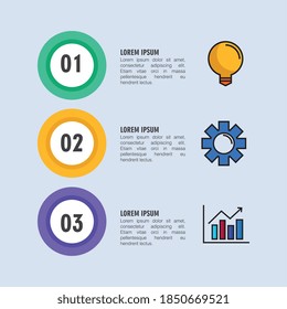 infographic steps light bulb gear and bars chart design, Data analysis and information theme Vector illustration