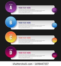 Opciones de pasos infográficos elemento geométrico con espacio para el texto. Plantilla para sitio web de banners, aplicaciones de interfaz de usuario, presentación empresarial, etc. Ilustración de vectores