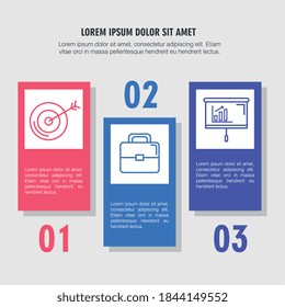infographic steps target suitcase and board design, Data analysis and information theme Vector illustration