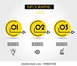 infographic steps with yellow rings, outline options