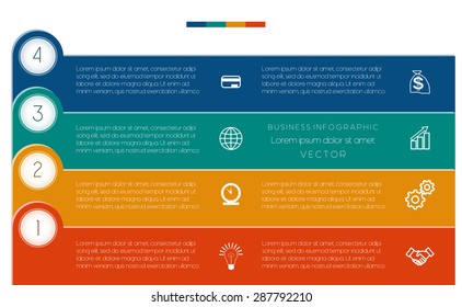 Infographic, strips numbered, four template with text areas for success business project