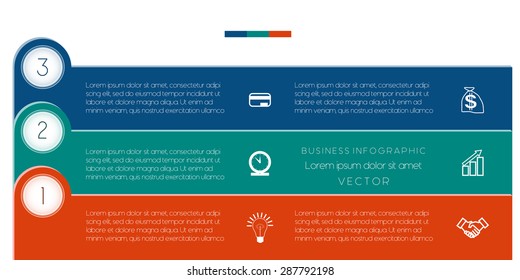Infographic, strips numbered, three template with text areas for success business project 