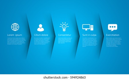 Infographic style blue colored menu or arrows option, vector on blue background