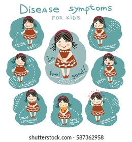 Infographic style circle with kids disease symptoms. Vector illustration