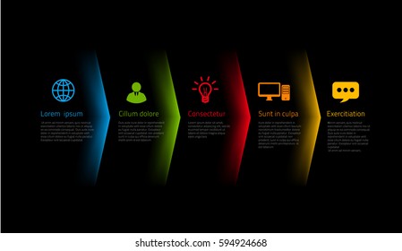 Infographic style colored menu or arrows option, vector on black background