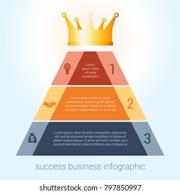 Infographic success business modern template for 3 steps, processes, options, parts, presentations.