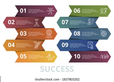 Infographic Success template. Icons in different colors. Include Success, The Best, Achievement, Lader Of Success and others.