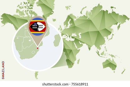 Infographic for Swaziland, detailed map of Swaziland with flag. Vector Info graphic green map.