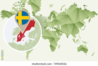 Infographic for Sweden, detailed map of Sweden with flag. Vector Info graphic green map.