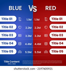 Infographic table Compare business information between red and blue