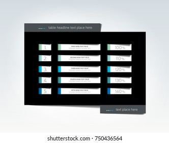 Infographic Table, schedule, template with 5 row. Vector banner.