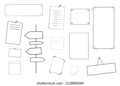 Infographic tables on isolated background. Collection of desks on white. Elements for design. Hand drawn simple signs. Black and white illustration