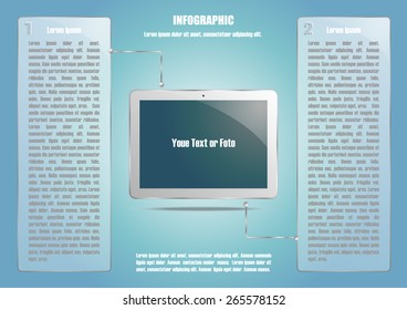  Infographic with tablet computer and 2 options. Vector illustration for presentation, posters, banners, documents and web design