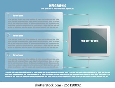  Infographic with tablet computer and 3 options. Vector illustration for presentation, posters, banners, documents and web design