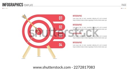 Infographic target template or element is red and arrow, including 4 step, process, option, on white background for business slide or presentation, simple, minimal, modern style, as a vector, sale