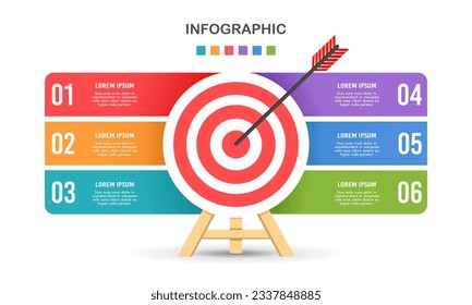 Infografische Zielvorlage. Infografik sechs Option. Geschäftsvorstellung. Vektorgrafik.