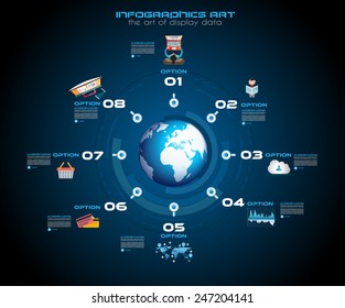 Infographic teamwork and brainstorming with Flat style. A lot of design elements are included: computers, mobile devices, desk supplies, pencil,coffee mug, sheets,documents and so on