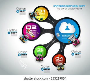 Infographic teamwork and brainstorming with Flat style. A lot of design elements are included: computers, mobile devices, desk supplies, pencil,coffee mug, sheets,documents and so on