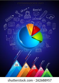 Infographic teamwork and brainstorming with Flat style. A lot of design elements are included: computers, mobile devices, desk supplies, pencil,coffee mug, sheets,documents and so on
