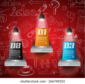 Infographic teamwork and brainstorming with Flat style. A lot of design elements are included: computers, mobile devices, desk supplies, pencil,coffee mug, sheets,documents and so on