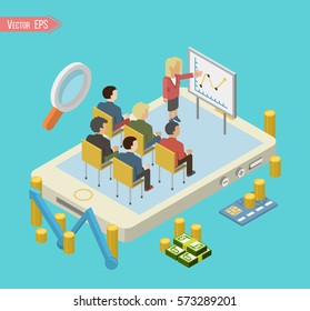 Infographic teamwork and brainstorming with Flat style. A lot of design elements are included: computers, mobile devices, desk supplies, pencil,coffee mug, sheets,documents