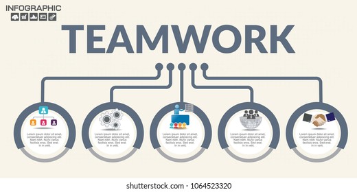 Infographic of teamwork concept with icons, can be used for workflow layout, diagram, report, web design. Business steps or processes concept with options.