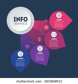 Infographic of technological or education process with 4 steps. Info graphic in the form of a sector of circle. Vector icons. Business presentation concept with four options. Four month cycle.
