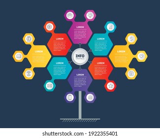 Infographic of technological or education process. Business concept with eight options. Template of a tree or pyramidal chart. Part of the report or presentation with 8 parts. 