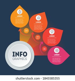 Infographic of technological or education process with four steps. Info graphic in the form of a sector of circle. Vector icons. Business presentation concept with 4 options.