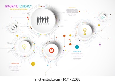 Infographic technology design with icon and  step or option,Business concept. Blank space for content, business, infographics, diagram, process ,template, timeline, digital network, flowchart,vector