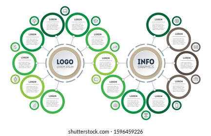 Infographic of technology or education process with 15 parts. Template of info chart or diagram. Horizontal eco Business presentation concept with Fifteen options.