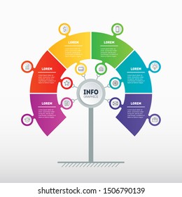 Infographic of technology or education process with 6 steps. Template of tree, chart or diagram. Business presentation or info graphics concept with six options.