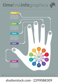 Infografik von Technologie oder Bildungsprozess. Business-Präsentation Konzept mit zehn Optionen. Bericht mit menschlicher Hand und Symbole gesetzt.