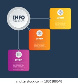 Infographic of technology or education process on dark background. Business presentation or infographics concept with 3 options. Web Template of diagram.