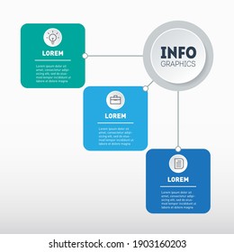 Infografik von Technologie oder Bildungsprozess auf hellem Hintergrund. 3-Stufen Business-Präsentation oder Infografik-Konzept. Vektorvorlage des Diagramms mit 3 Optionen.