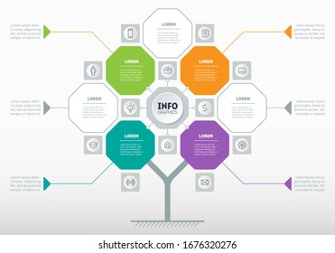 Infografía de tecnología o proceso educativo. Parte del informe con iconos definidos. Concepto de negocio con 4 ó 7 opciones. Plantilla Web de gráfico, diagrama o presentación.
