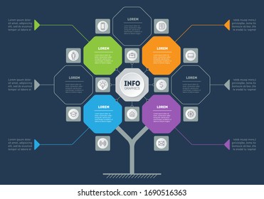 Infographic of technology or education process. Part of the report with icons set. Business presentation concept with 4 or 7 options. Template of diagram.