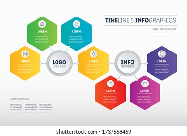 Infographic of technology or education process with seven steps. Business presentation or Infographics concept with 7 options. Brochure design template with icons. Diagram.