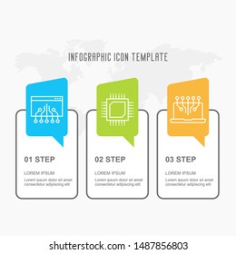 Infographic technology icons concept with world map on background.