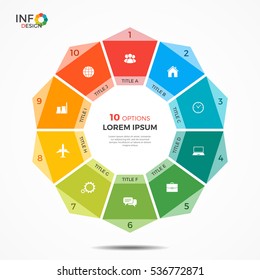 Infographic template with 10 options circle chart. 