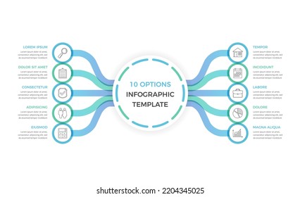Infographic template with 10 options with text and icons, vector eps10 illustration