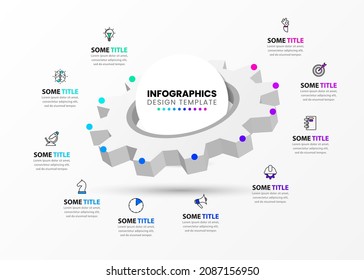 infographic template with 10 steps or options. 3d cogwheel. Can be used for workflow layout, diagram, banner, webdesign. Vector illustration