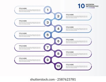 Infographic template with 10 steps, process or options, process chart, Used for presentations.