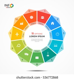 Infographic template with 11 options circle chart. 